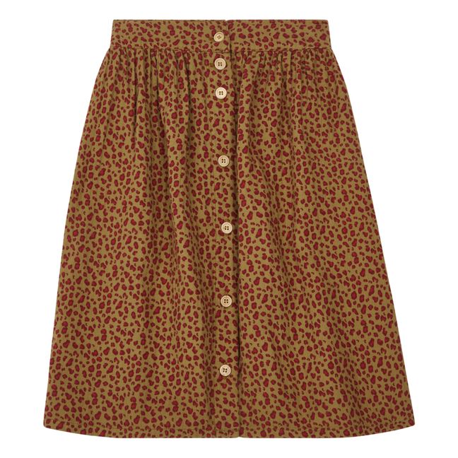 Jupe Midi Gaze de Coton Léopard Pépita | Camel