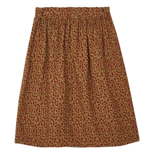 Jupe Midi Gaze de Coton Léopard Pépita | Camel