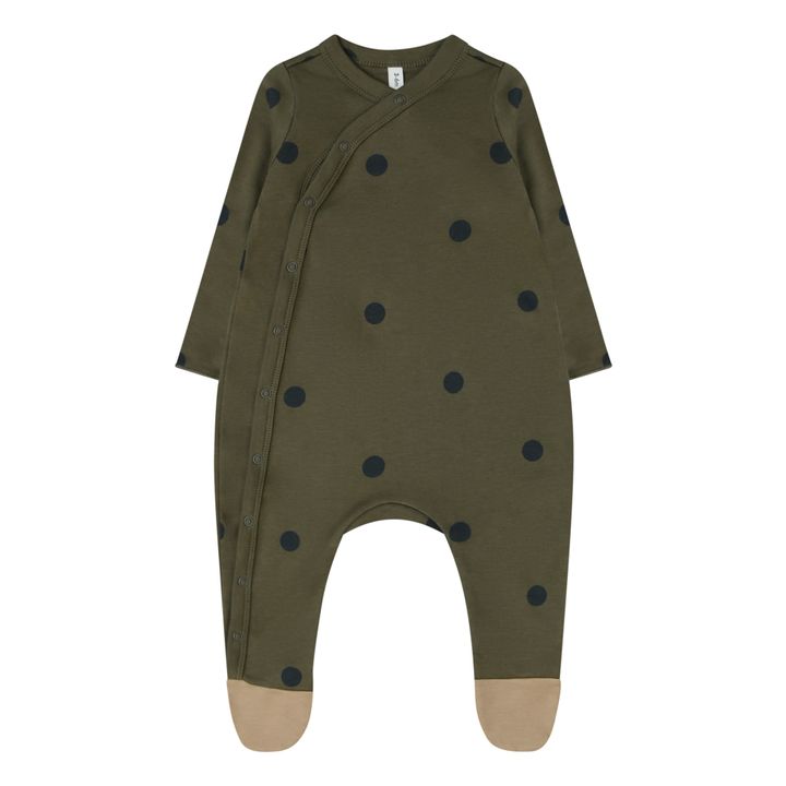 Pijama para pies de algodón ecológico con lunares | Verde oliva- Imagen del producto n°0