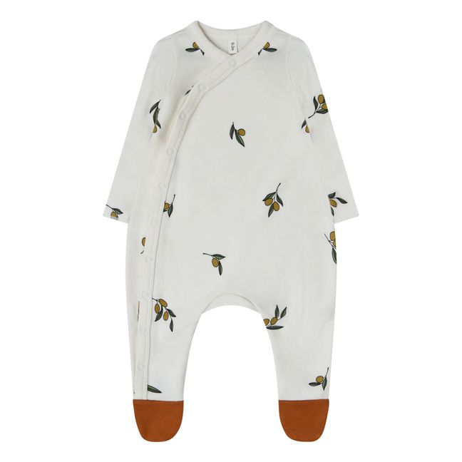 Pyjama mit Füßen Bio-Baumwolle Olive | Weiß