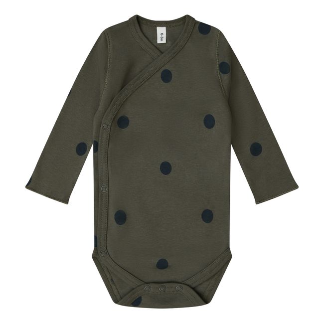 Organic Cotton Ribbed Bodysuit with Dots | Olive green