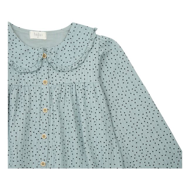 Blouse Gaze de Coton Bio Boutonnée à Pois | Bleu gris