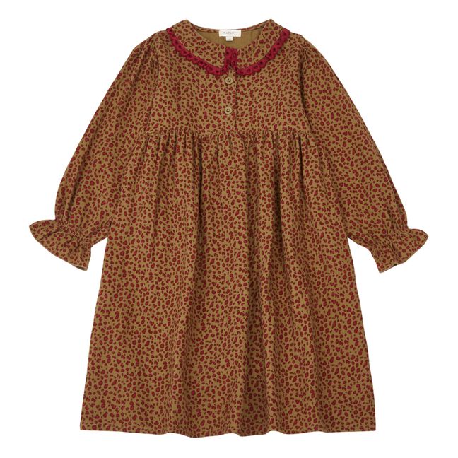 Vestido de gasa de algodón Leopard Louve | Camel