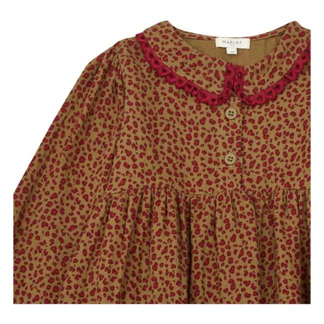 Vestido de gasa de algodón Leopard Louve | Camel