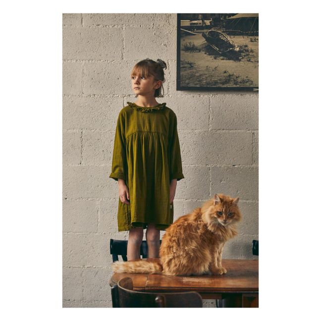 Kleid Doppelte Gaze aus Baumwolle Glockenblume | Khaki