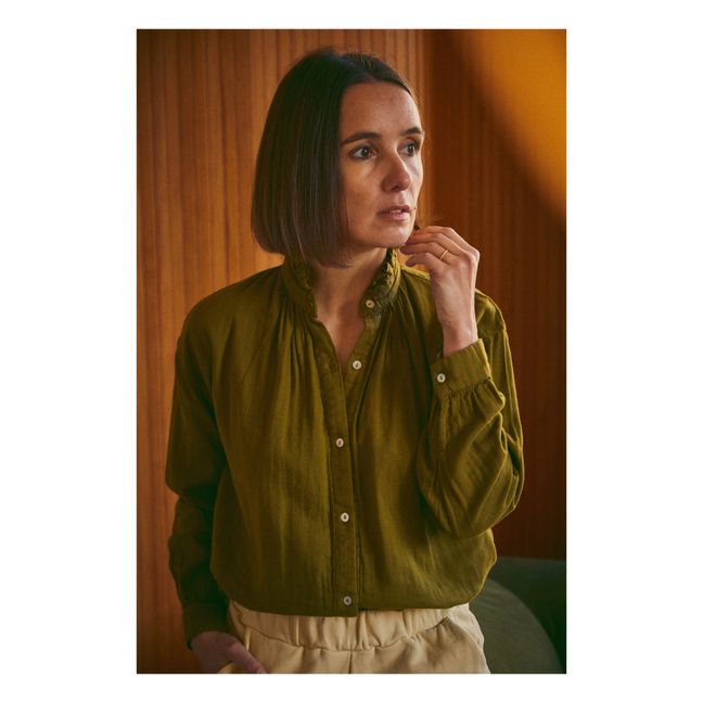 Bluse doppelt Bio-Baumwollgaze Rosier - Damenkollektion  | Khaki