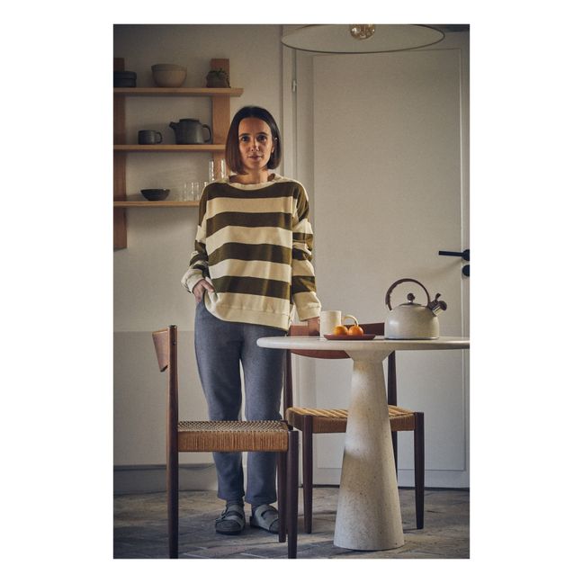 Sweat Eponge Rayé Acentra - Collection Adulte  | Vert kaki