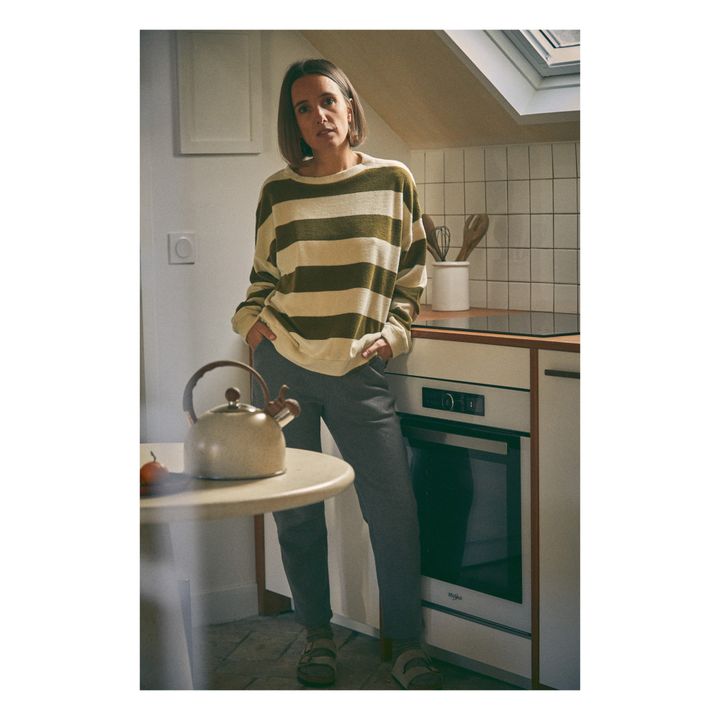 Gestreiftes Frottee-Sweatshirt Acentra - Adult Collection  | Khaki- Produktbild Nr. 2
