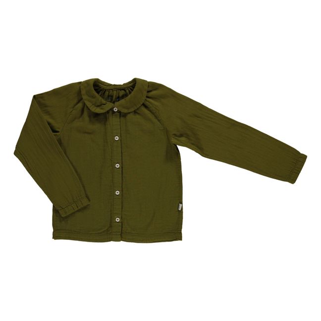 Blouse Double Gaze de Coton Fleurs | Vert kaki