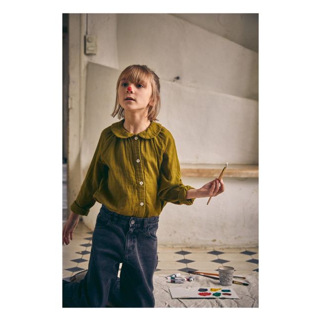 Blouse Double Gaze de Coton Fleurs | Vert kaki