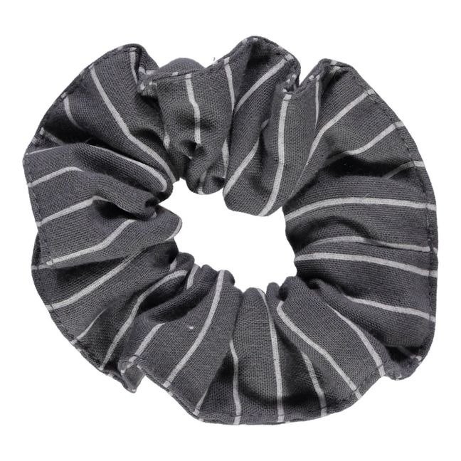 Striped Cotton Double Gauze Chouchou | Charcoal grey