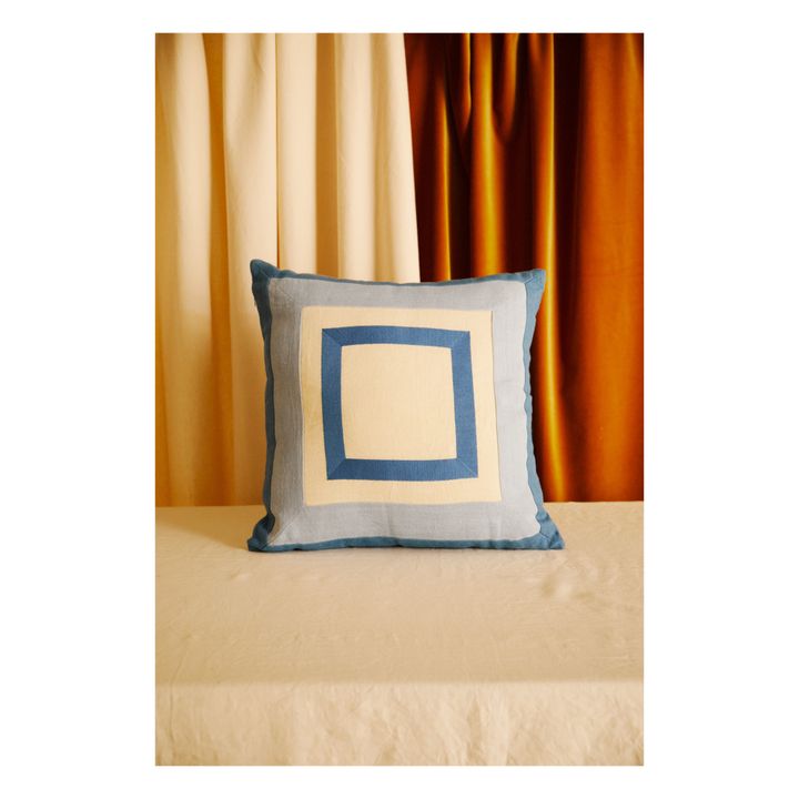 Cojín de lino bordado | Azul- Imagen del producto n°1