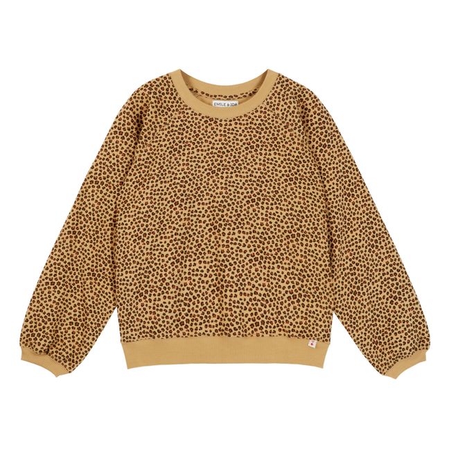 Sweatshirt Bio-Baumwolle Leopard Yes - Damenkollektion  | Kamelbraun