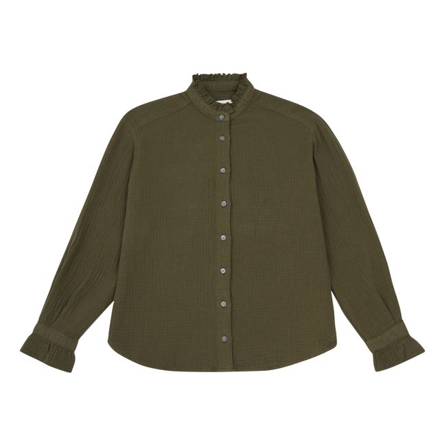 Bluse Rüschenkragen Comedy | Khaki