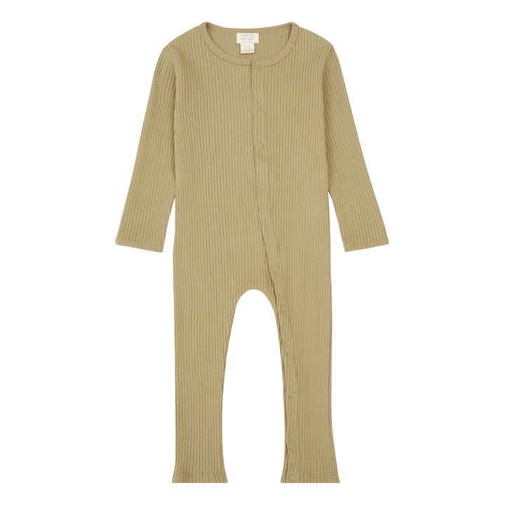 Fußloser Pyjama aus gerippter Bio-Baumwolle | Kamelbraun- Produktbild Nr. 0