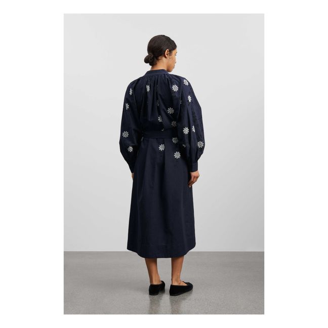 Robe Ria Brodée Coton Bio Lin | Blu notte