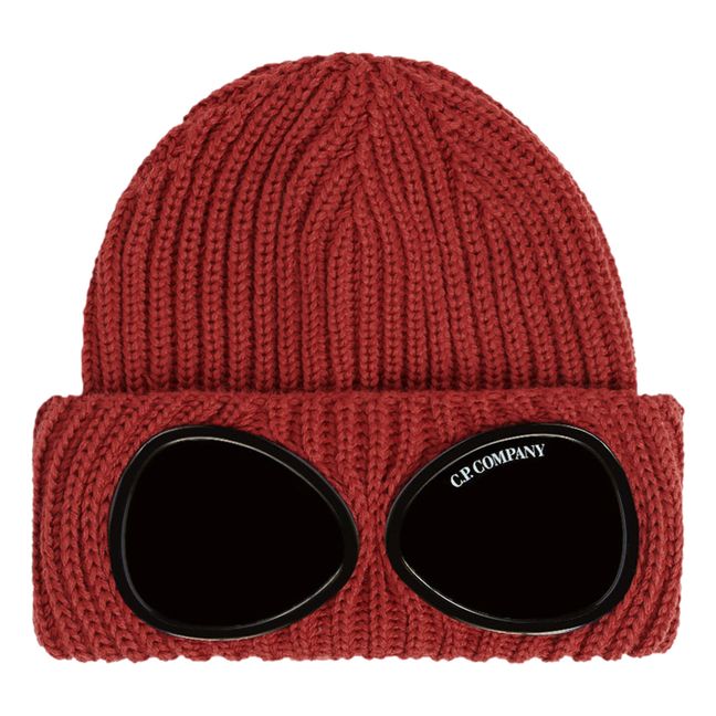 Mütze Merino Wolle Goggle Beanie | Rot