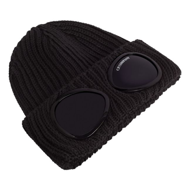 Mütze Merino Wolle Goggle Beanie | Schwarz