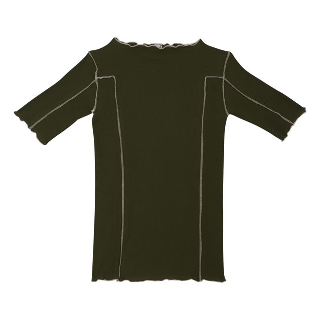 Maglietta Omato in cotone organico a coste | Verde militare