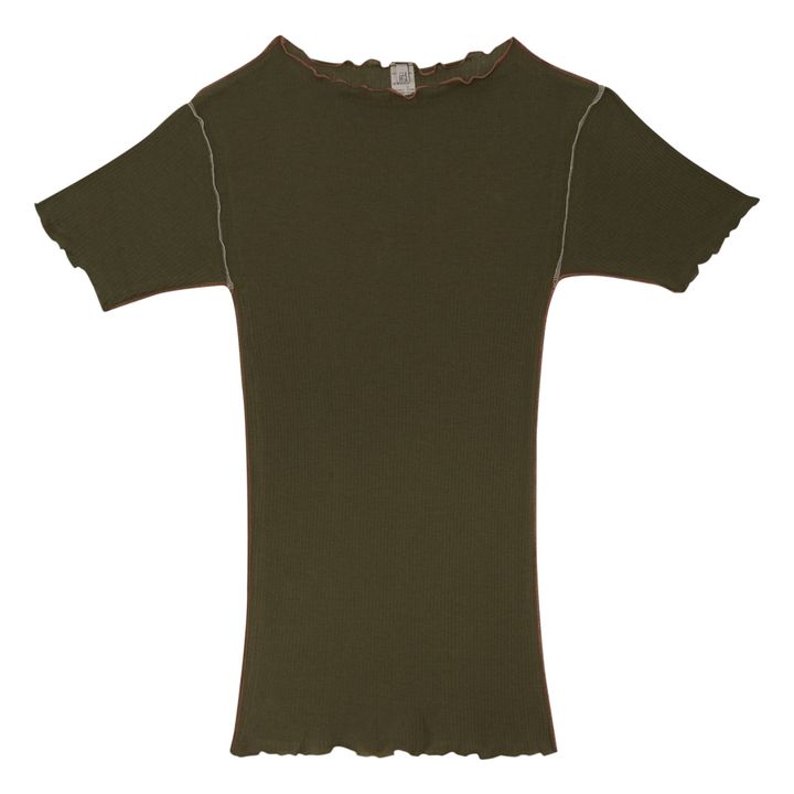 Camiseta de canalé Vena Algodón orgánico | Verde Kaki- Imagen del producto n°0