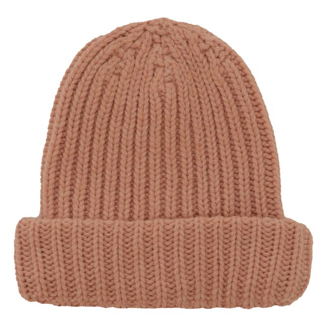 Bonnet Côtelé Laine Recyclée | Rose pâle