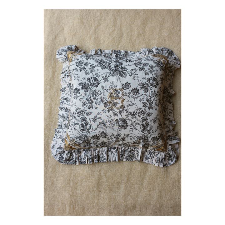 Embroidered Flower Cushion Cover | Ecru- Product image n°0