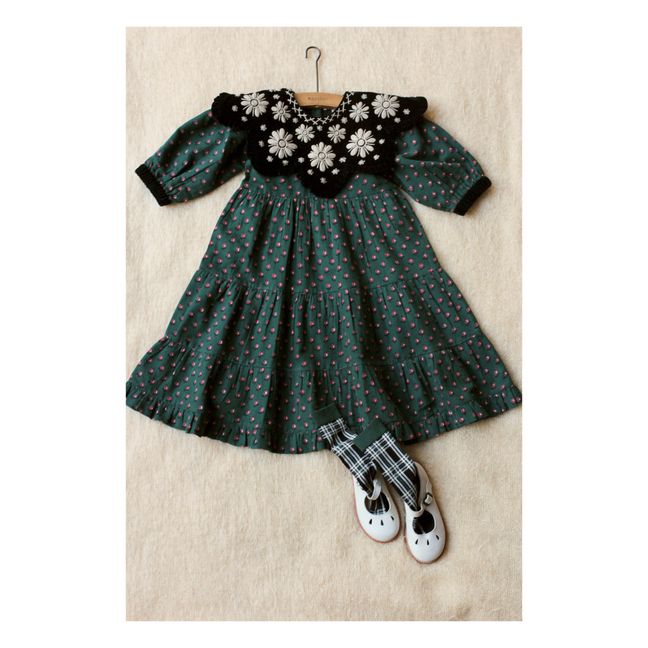Cotton Piqué Dress with Embroidered Collar | Green