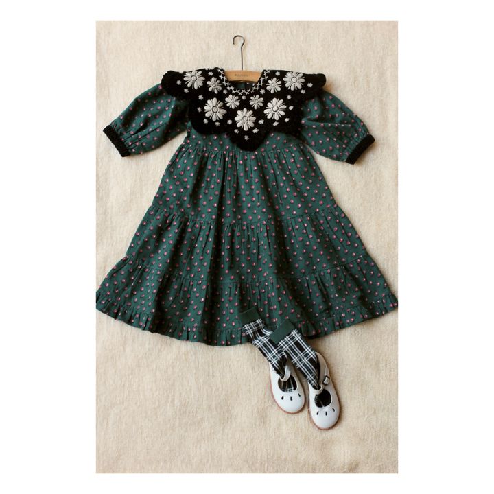 Vestido de piqué de algodón con cuello bordado | Verde- Imagen del producto n°0