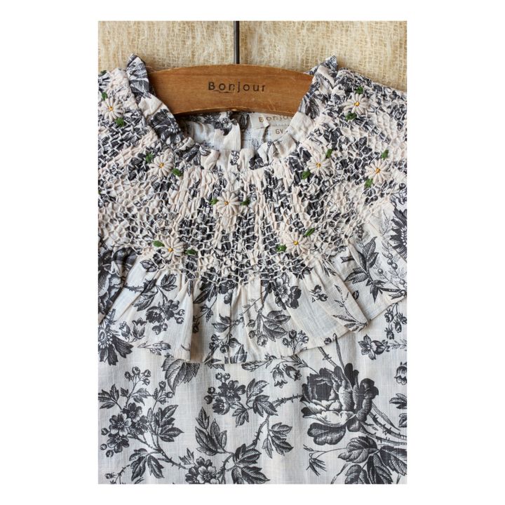 Blouse Smockée Main Fleurie | Ecru- Image produit n°1