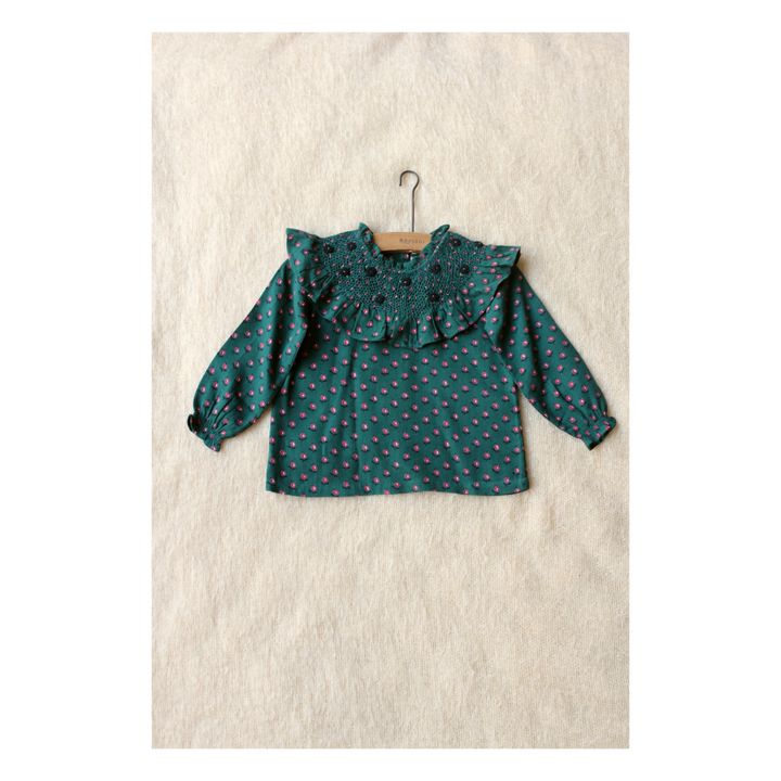 Textured Smocked Blouse Floral Hand | Green- Product image n°0