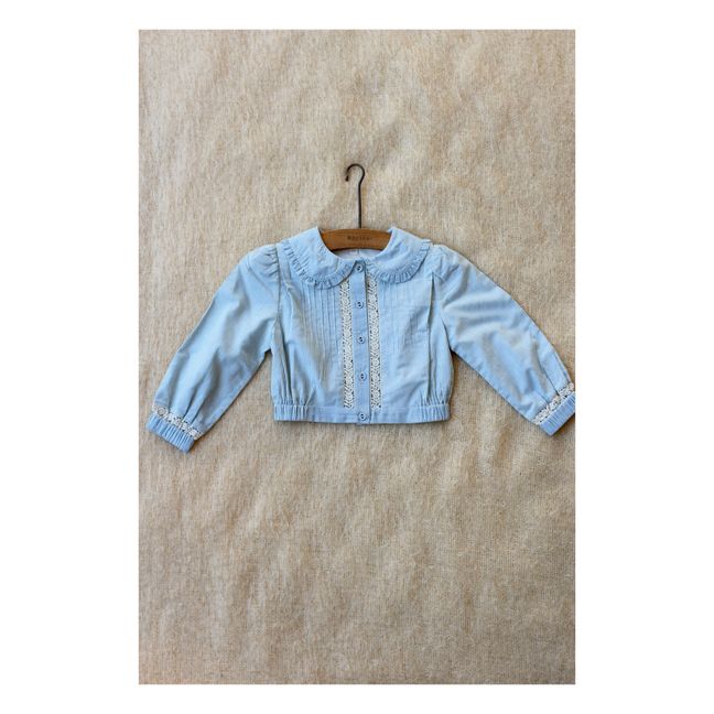 Blouse Rayée Brodée | Bleu ciel