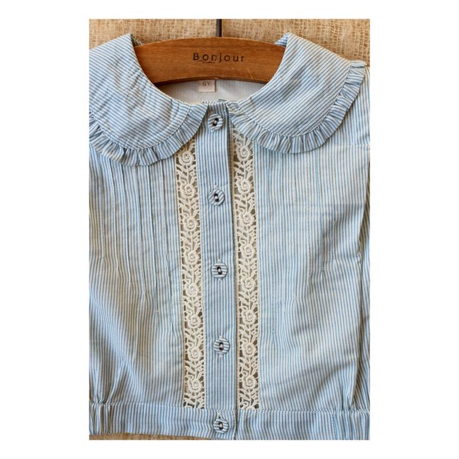 Striped Embroidered Blouse | Light blue