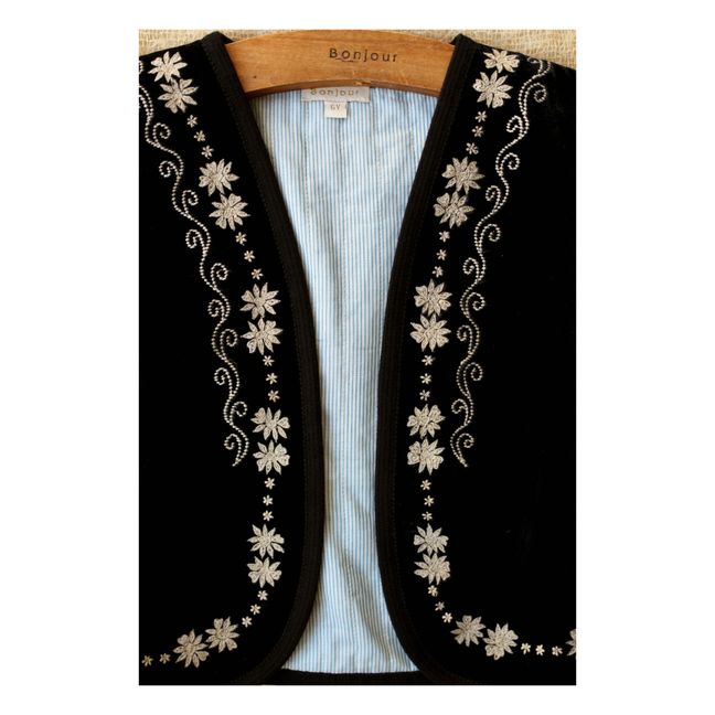 Sleeveless embroidered velvet cardigan | Black