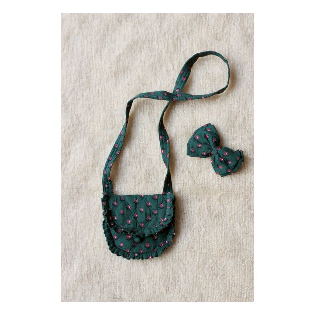 Tasche + Haarspange Schleife mit Blumenmuster | Grün