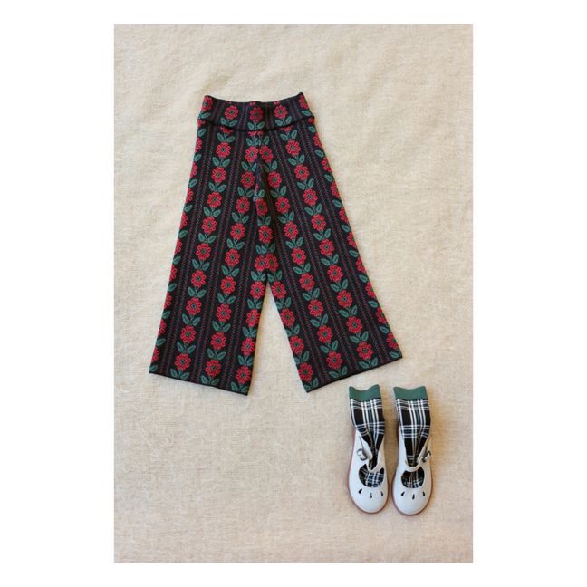 Pantalon Maille Coton Bio et Laine Fleurs | Noir