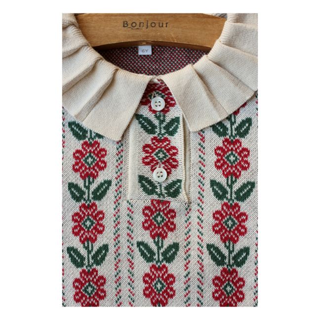 Pull Coton Bio et Laine Fleurs | Ecru