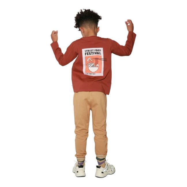 Camiseta de manga larga de algodón ecológico Street Food | Rojo ladrillo