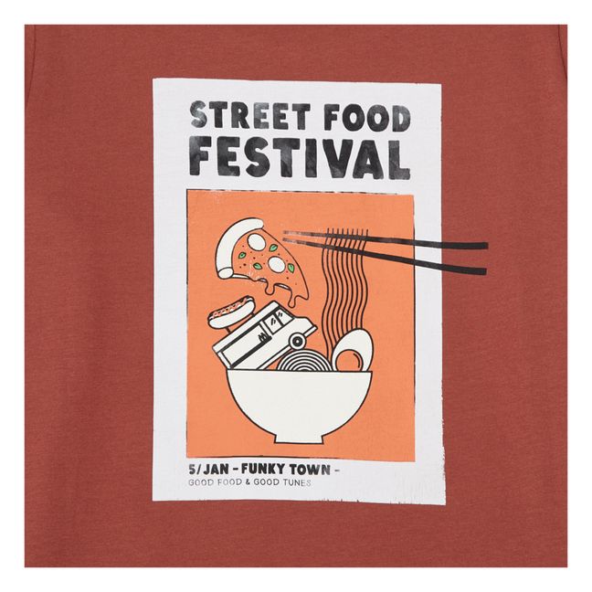 Long-sleeved Organic Cotton Street Food T-shirt | Brick red