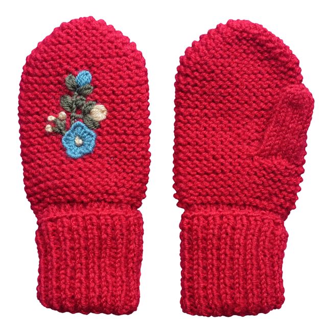 Embroidered Mittens | Red