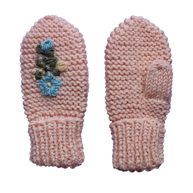 Moufles Mérinos Brodées Main | Rose pêche