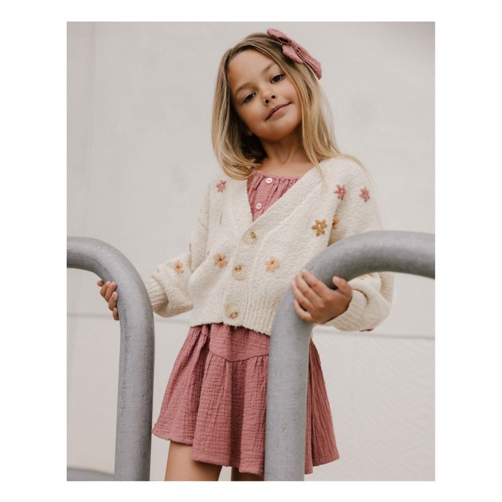 Boxy Embroidered Flower Cardigan | Ecru- Product image n°3