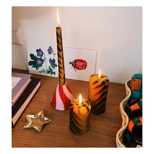 Bougie rayée tigre - Set de 2 | Marron