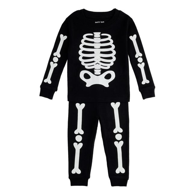 Pyjama Coton Bio Squelette Phosphorescent | Noir