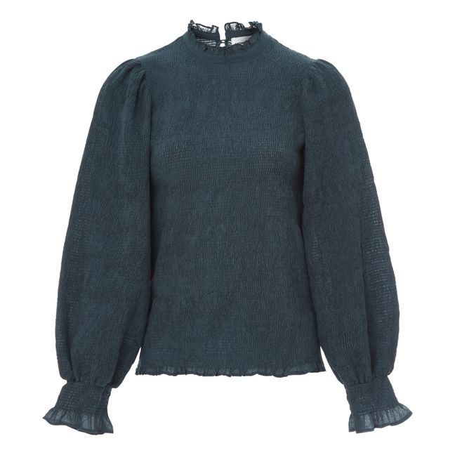 Blouse Smockée Hitala Voile de Coton | Blu anatra