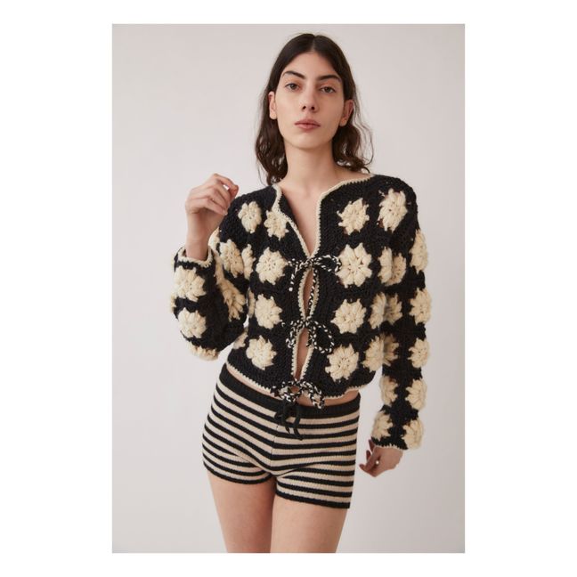 Cardigan Crochet Dana Laine Mérinos | Noir