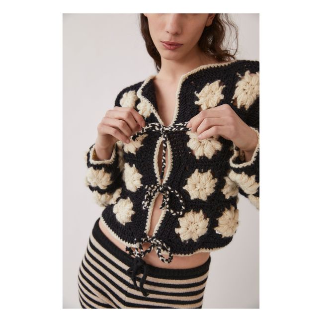 Cardigan Crochet Dana Laine Mérinos | Nero