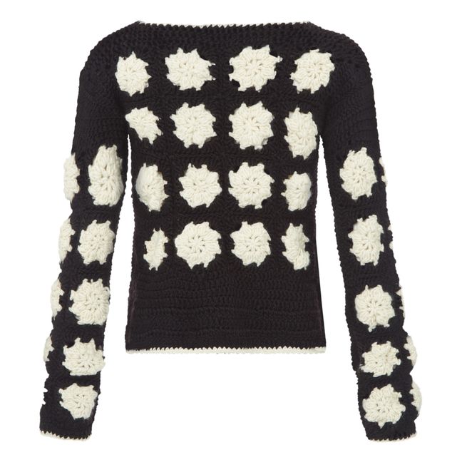 Cardigan Crochet Dana Laine Mérinos | Nero