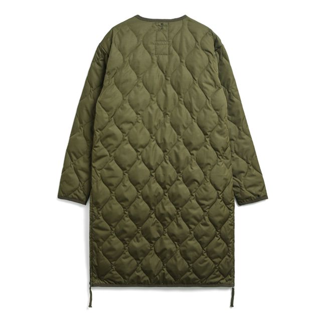 Military Unisex Long Zip Quilted Jacket | Olive green