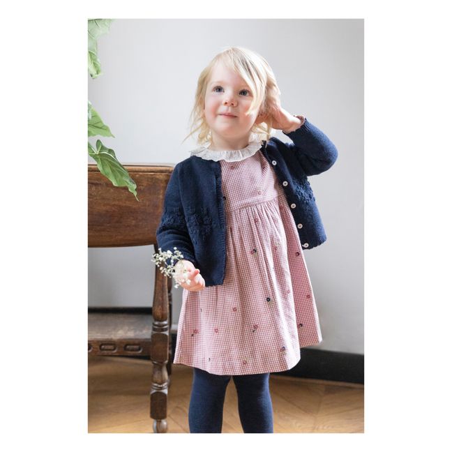 Besticktes kariertes Kleid | Dunkles Lila