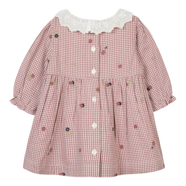 Besticktes kariertes Kleid | Dunkles Lila